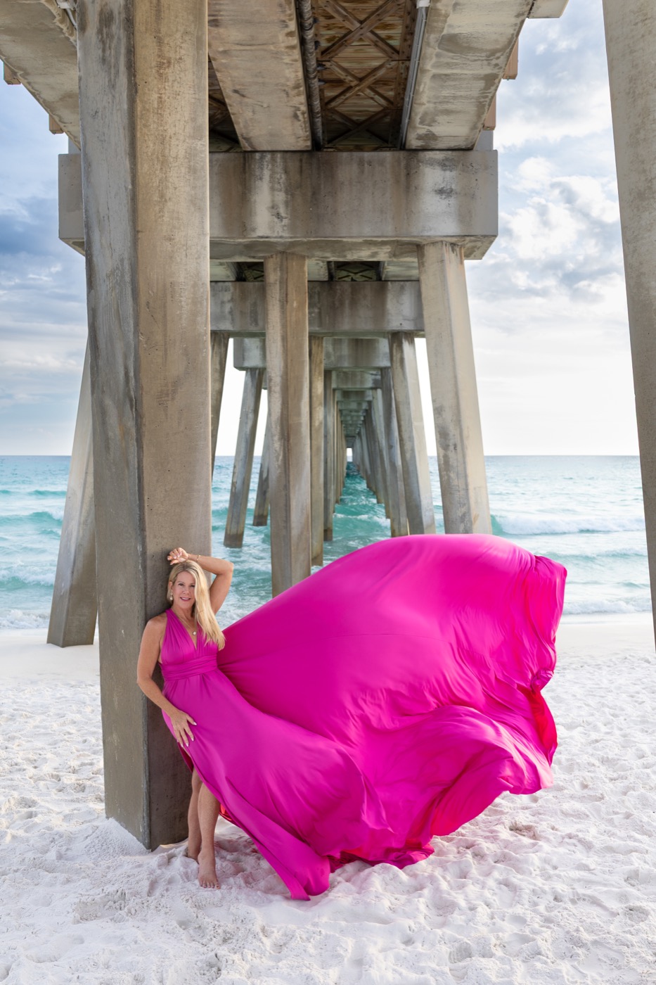 Flying dress on Florida shoreline
